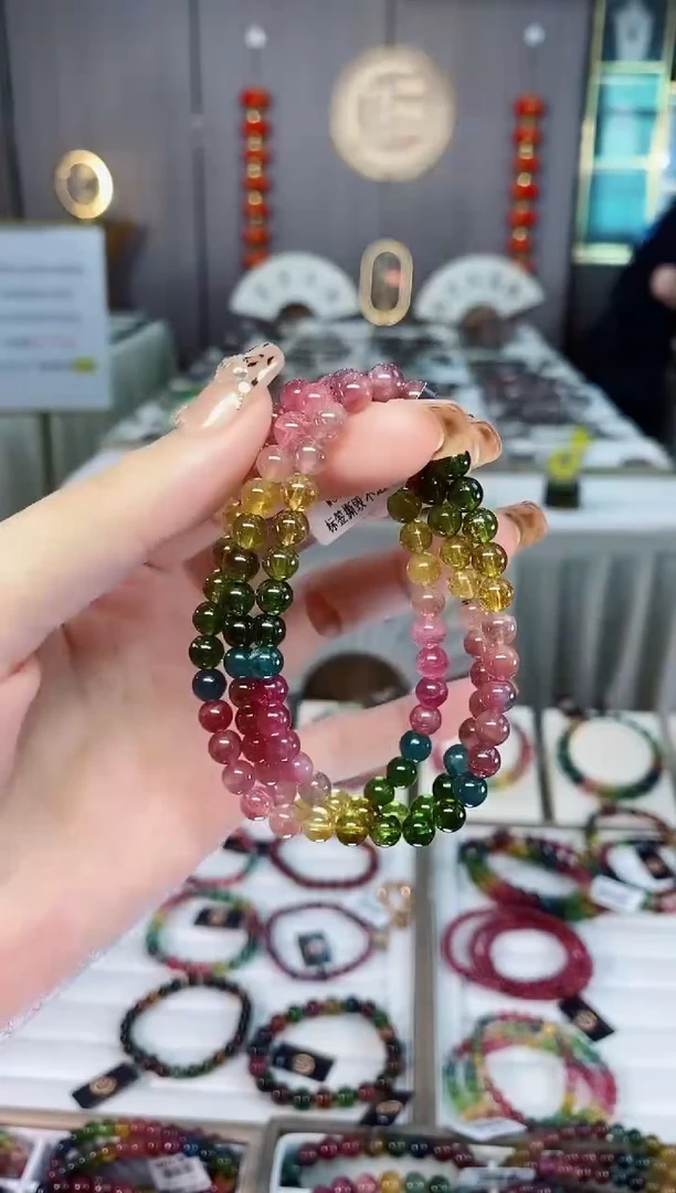 未镶嵌老矿碧玺色标透体三圈手串5mm+碧玺dan多样性发货一条
