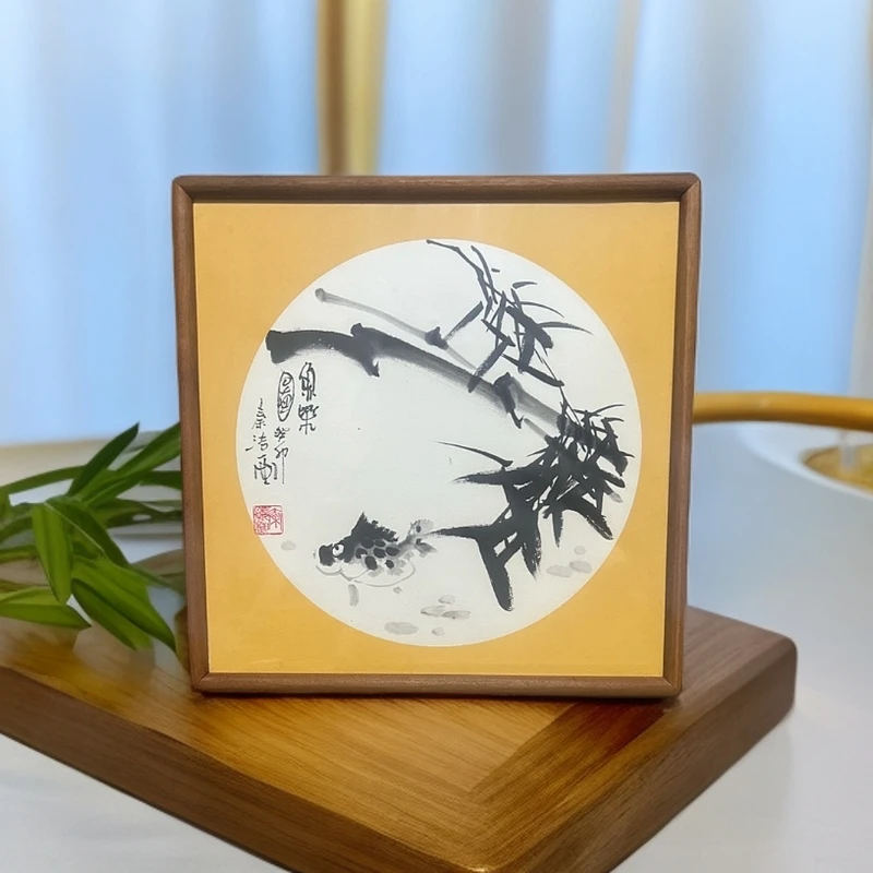 秦洁 35*35cm 大写意竹子鳜鱼 家居挂画B8.