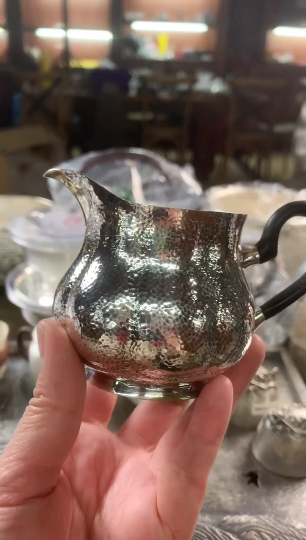 【闪购商品】足银999花苞锤纹精工手把公道杯