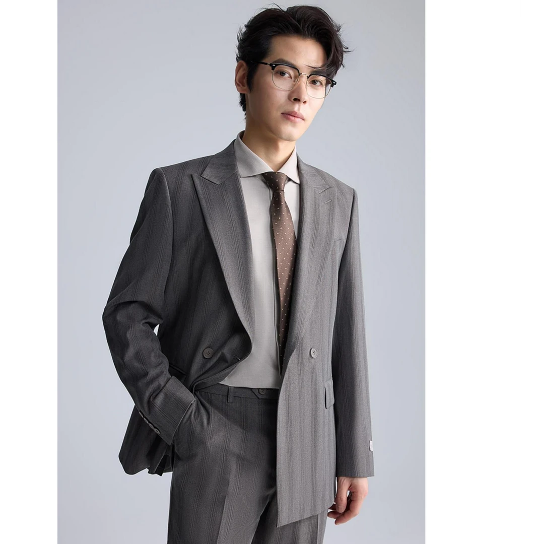 【青衿儒雅】利郎西服男士高阶英伦结婚商务双排扣时尚休闲修身条纹