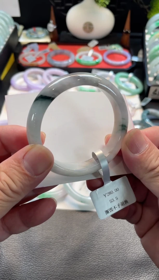 未镶嵌手镯翡翠15号链接 有纹裂 53.5正圈