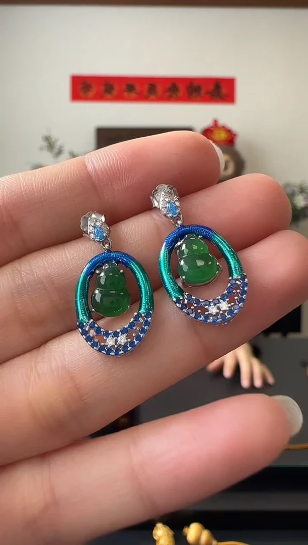 【闪购商品】翡翠耳饰银S925镶嵌银镶