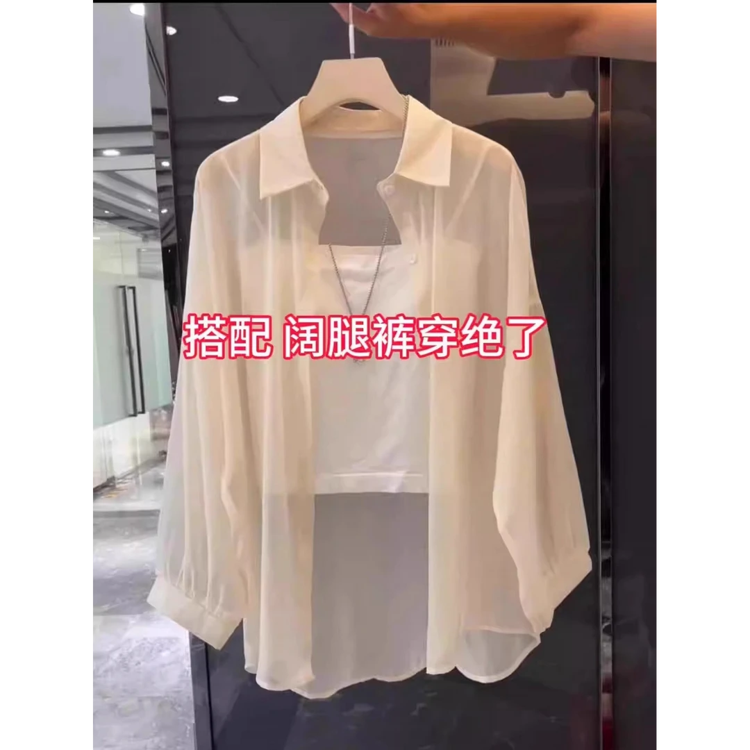 芊芊芙冰丝防晒衬衫女2025新款夏季薄款宽松休闲微透衬衣外套上衣