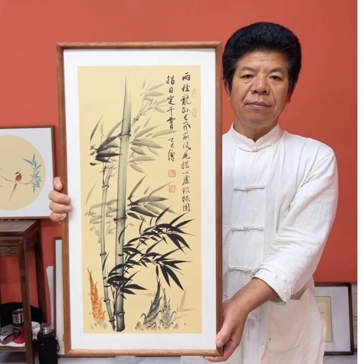 张富民作品/指日定干霄（乌檀木实木框）/古宣/35*68cm