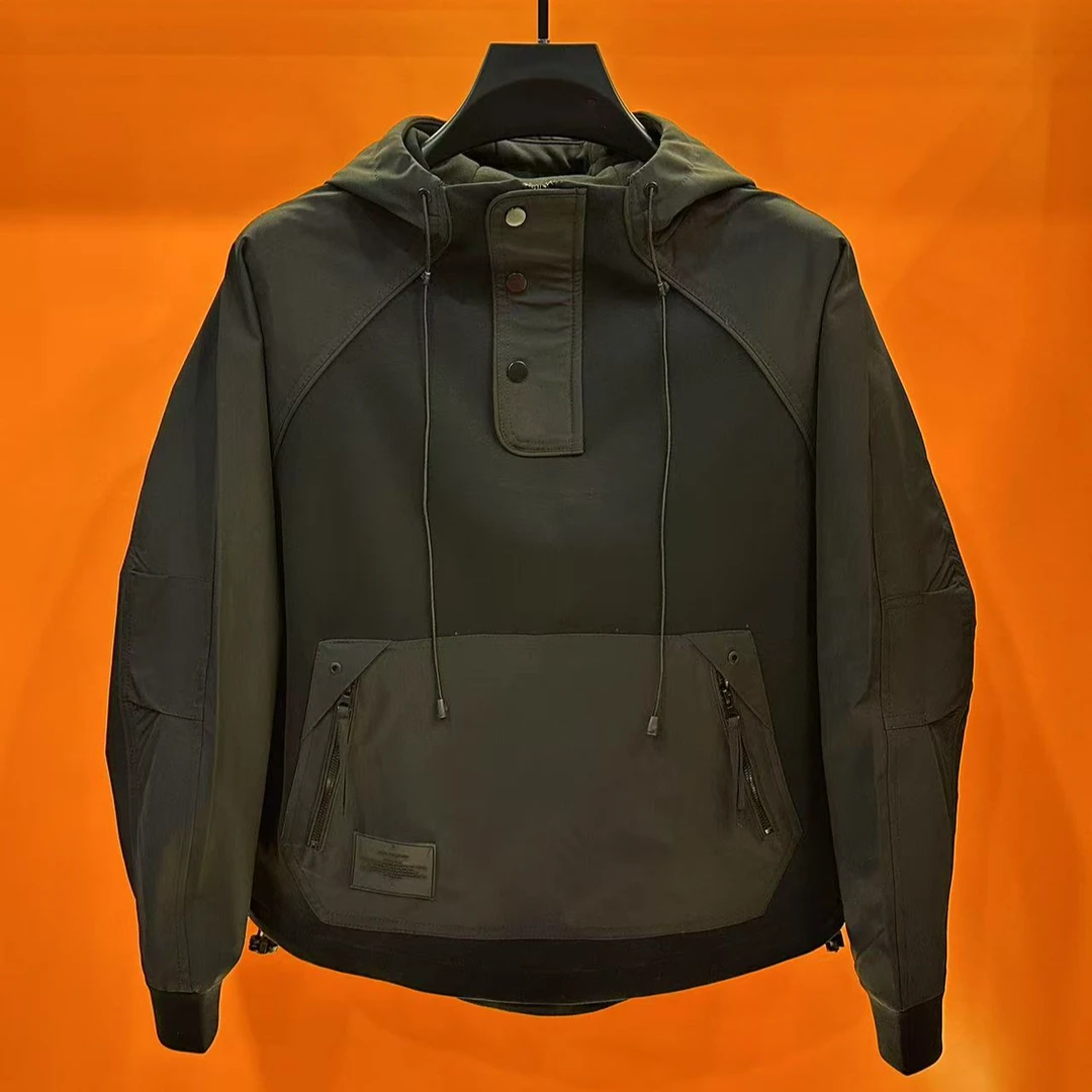 24036男士拼接工装卫衣春季潮流简约时尚连帽大口袋上衣休闲百搭