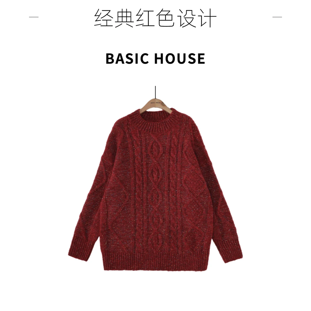 Basic House/百家好秋冬新款慵懒风时尚百搭长袖针织毛衣JH