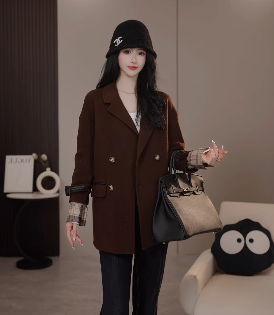 【阿紫专属】A-1144春季新款时尚设计百搭气质女装中长款双面呢外套