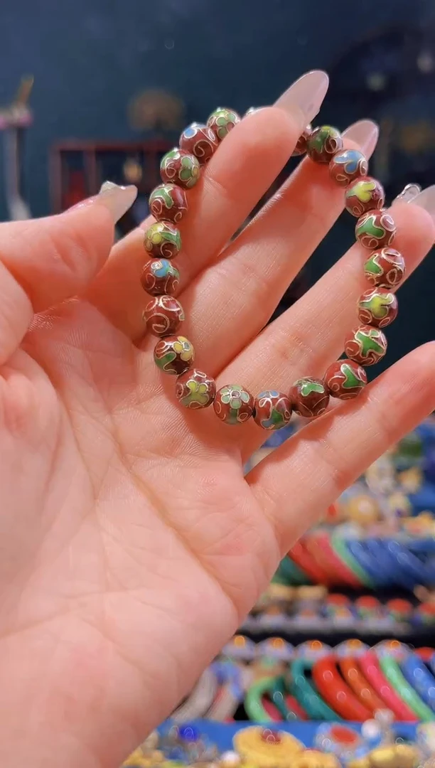 景泰蓝手串砖红色0.8 22颗