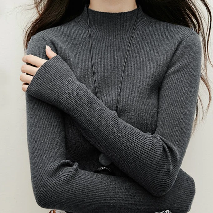 法芬图纯羊毛衫女显瘦针织衫2025秋春新款女装打底衫内搭半高领毛