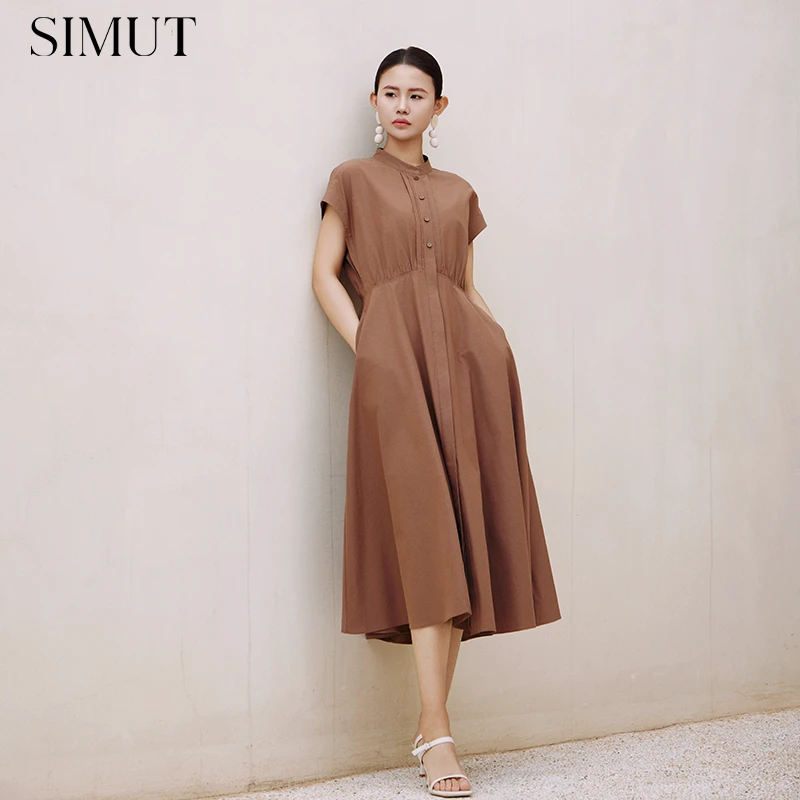 SIMUT思慕缇立领小飞袖衬衫裙收腰轻薄伞裙连衣裙SK109521