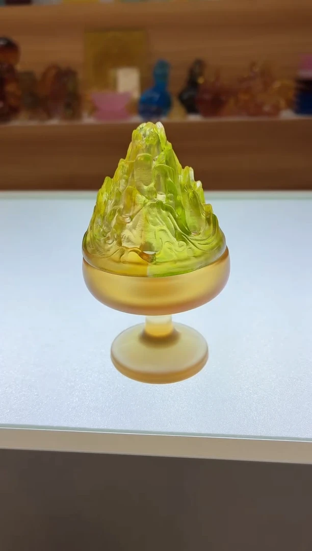 琉璃手工艺品古法琉璃博山炉绿盖子