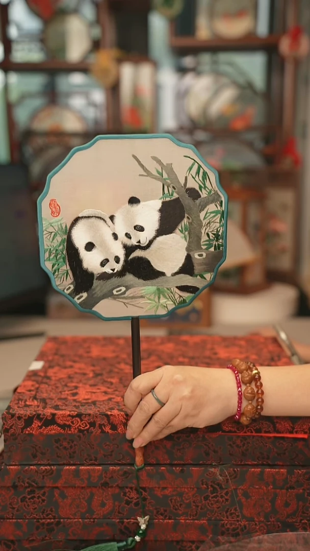 扇子团扇 绣花双面非遗