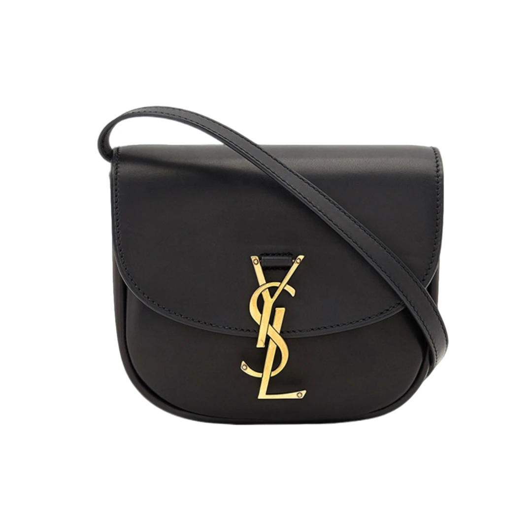 未使用 YSL/圣罗兰 KAIA金标经典牛皮革马鞍包斜挎包小号女 黑色