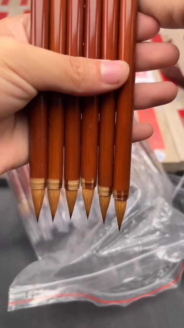 烤竹狼毫鸡距笔三支