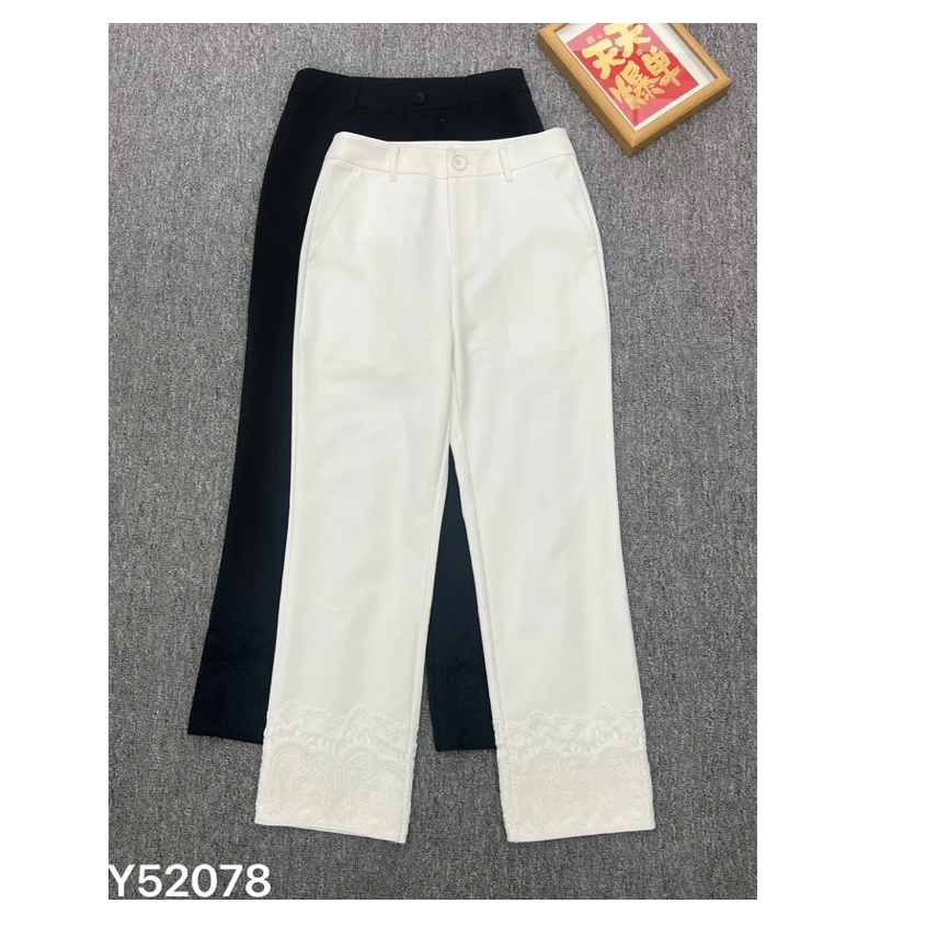 52078休闲裤女士高腰薄款春季夏季白色直筒裤时尚烟管裤