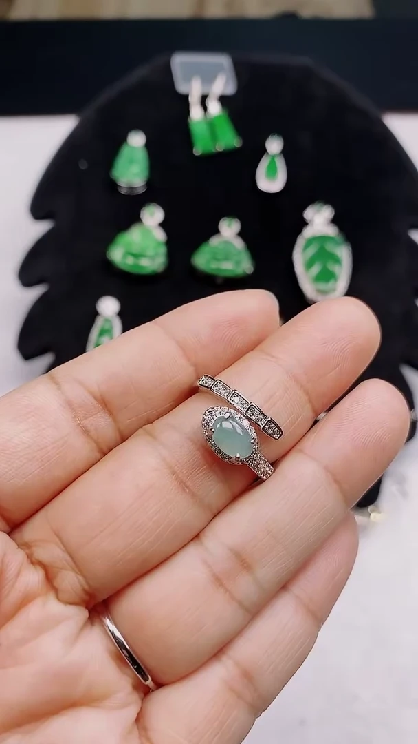 银S925镶嵌戒指翡翠35