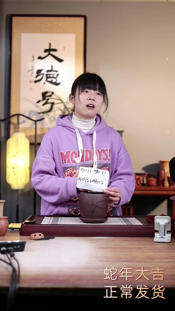【闪购商品】紫砂花盆紫泥刻绘小鼓一只带托盘