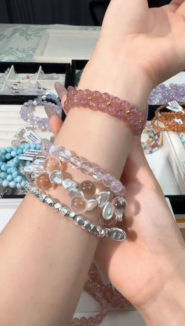 水晶手链银S925镶嵌O027草莓晶编织款