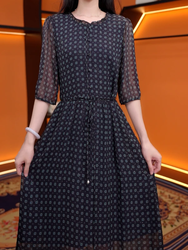 2025夏季新款时尚收腰春意盎然气质显瘦女士连衣裙#7966