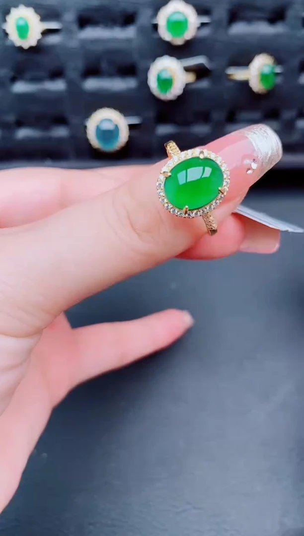 翡翠戒指银S925镶嵌天然a货翡翠343