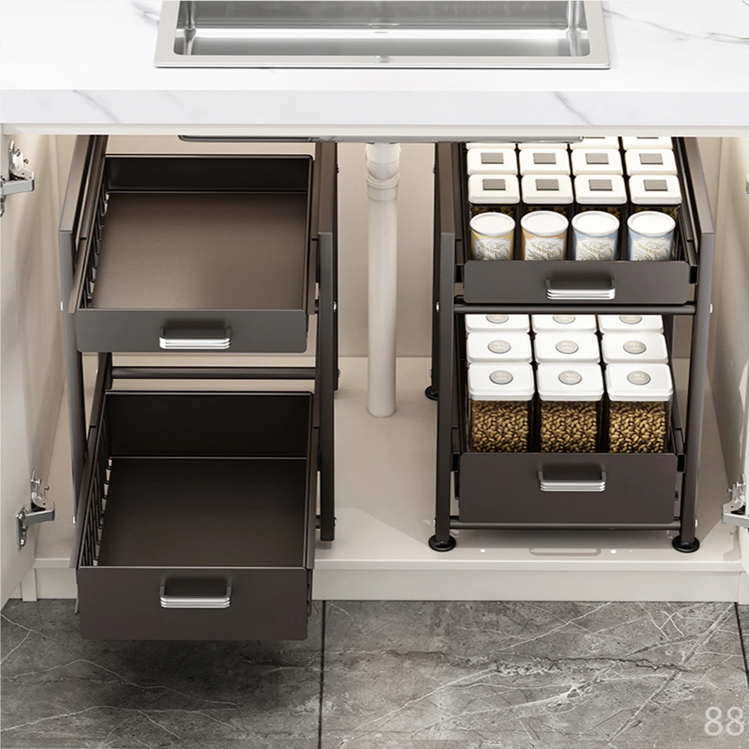 多功能碗盘抽拉收纳架厨房下水槽置物架落地家用分层橱柜内架台面