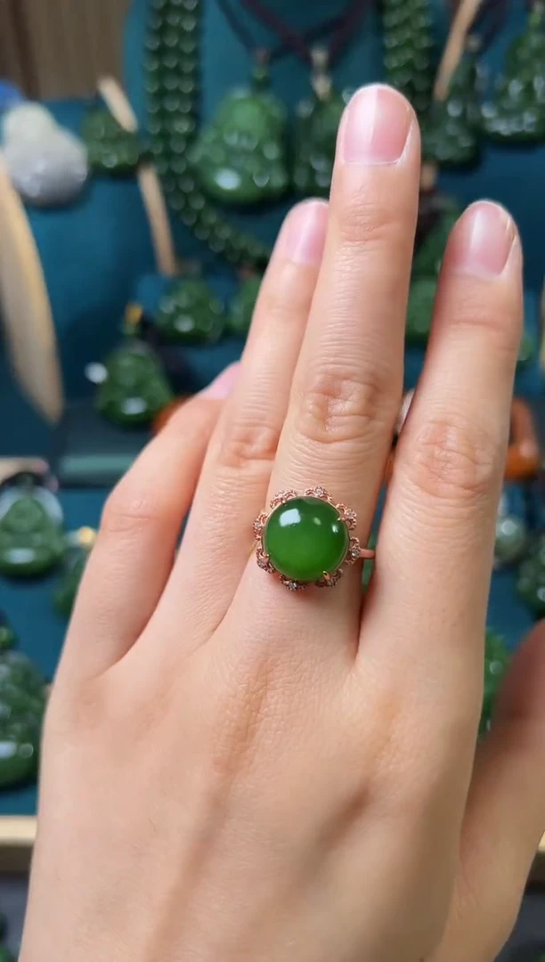 和田玉（碧玉）戒指银S925镶嵌碧玉