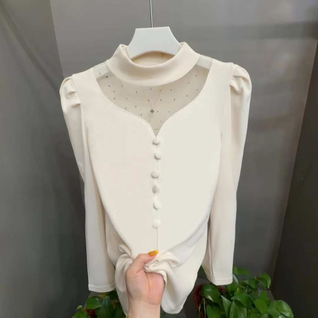 2025冬季新款大码V蕾丝领女薄绒显瘦遮肉双面绒女打底衫7112