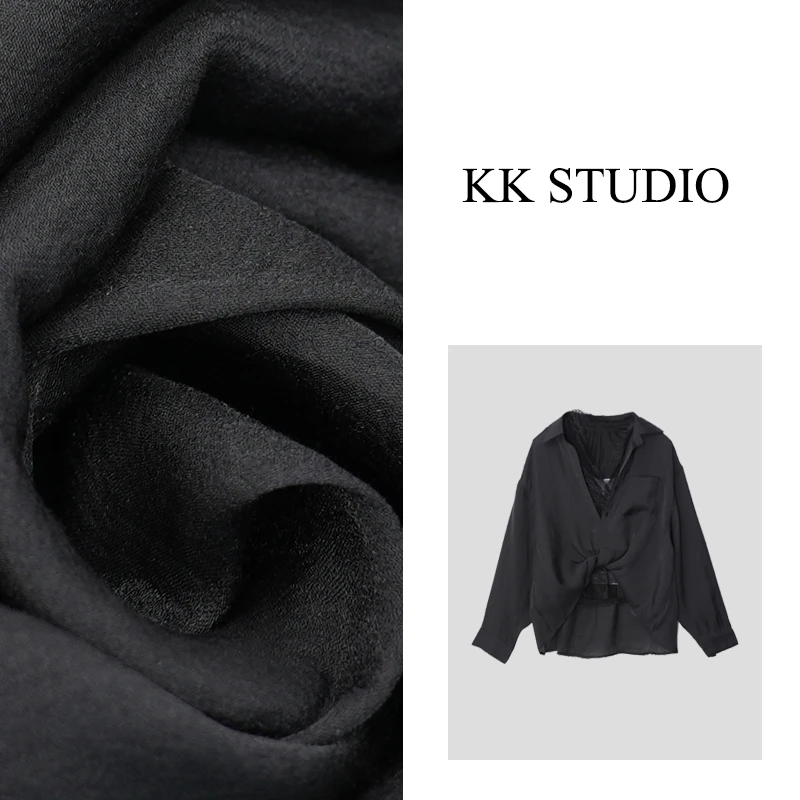 淇老板KK Studio春夏新款真丝人丝光感蕾丝两件套长袖衬衫8884