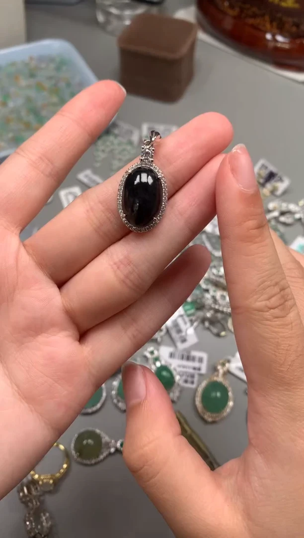 银S925镶嵌戒指翡翠吊坠19