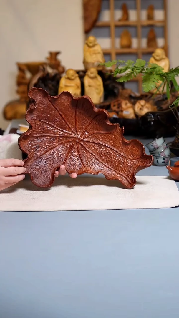 木荔枝木手雕荷叶盘