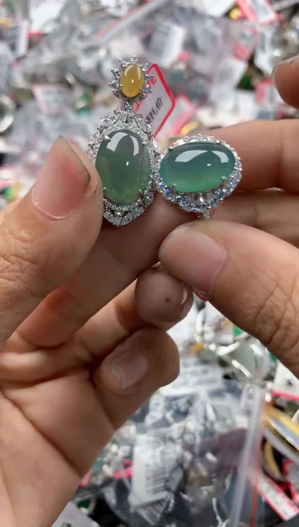 银S925镶嵌戒指翡翠15                7