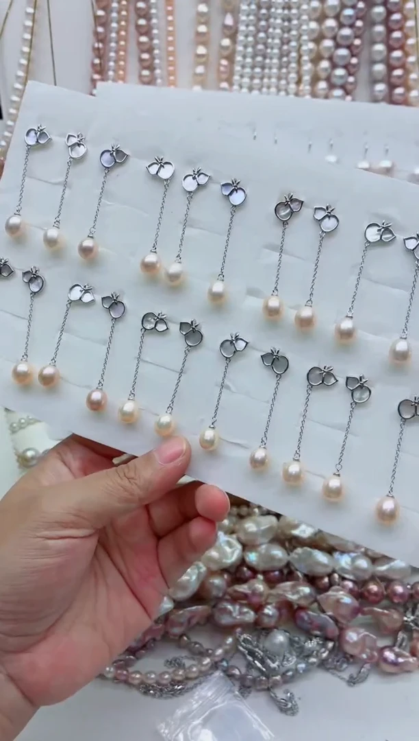 银S925镶嵌淡水珍珠耳饰多样性发其一，非无暇