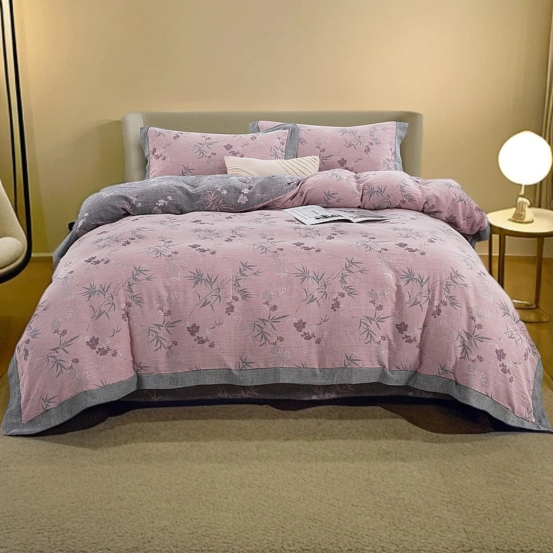 【左喜缦】竹韵A类全棉双层纱色织提花四件套柔软亲肤透气轻奢棉