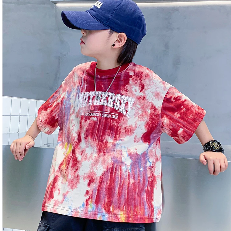 儿童纯棉短袖2025夏新款男童打底衫扎染做旧T恤宝宝纯棉短袖日系T