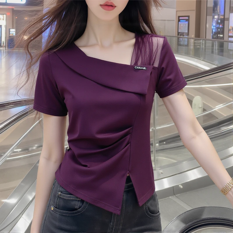 HL#【150斤可穿】短袖T恤女装夏装新款时尚小衫正肩上衣DY13352A