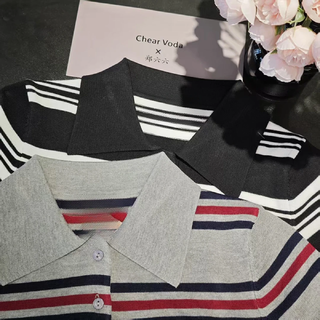 时尚休闲polo针织衫百搭条纹短袖 5216