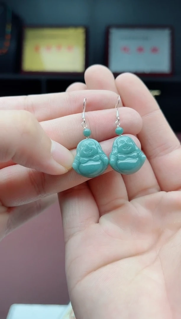 银S925镶嵌翡翠耳饰T07