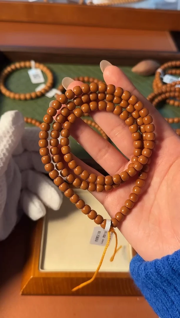 手串橄榄核【168核尖】6.4mm老挝核尖老型108三花面无白 树王老料