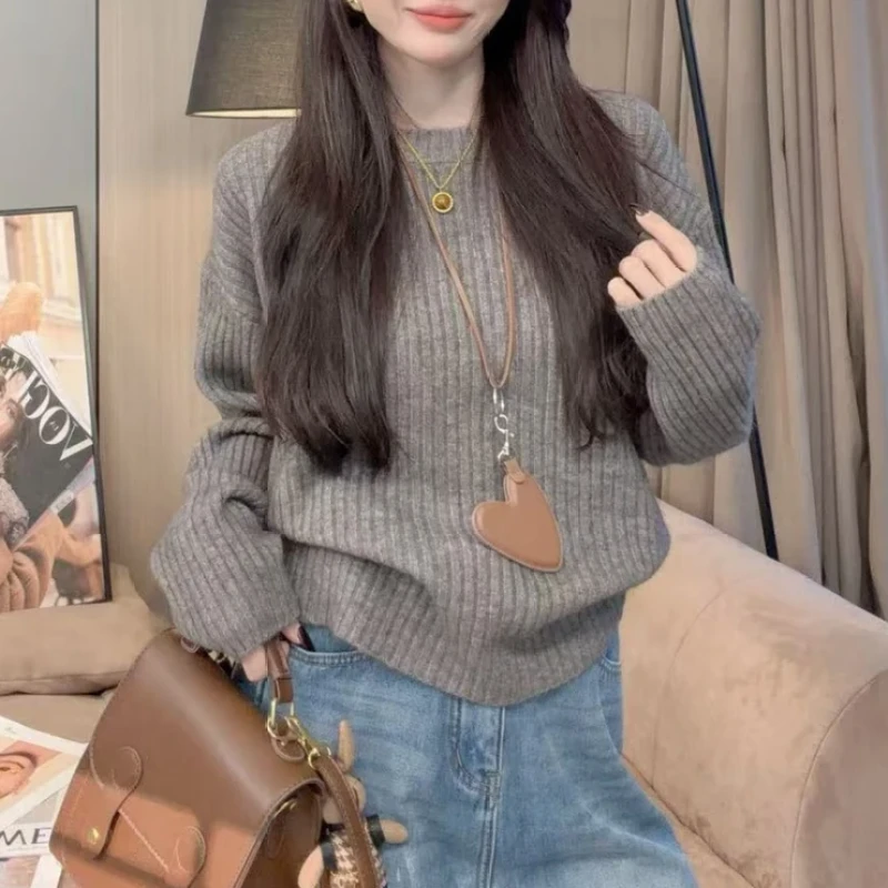 【多色可选】气质百搭长袖针织衫女2025秋冬洋气时尚圆领慵懒风毛衣