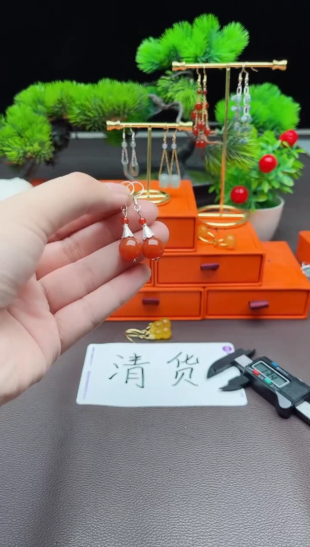 玛瑙/玉髓耳饰银S925镶嵌713