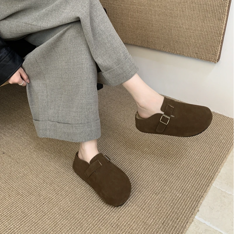 WL-9112-71小个子勃肯鞋女厚底半拖新复古松糕穆勒鞋包头拖鞋2025