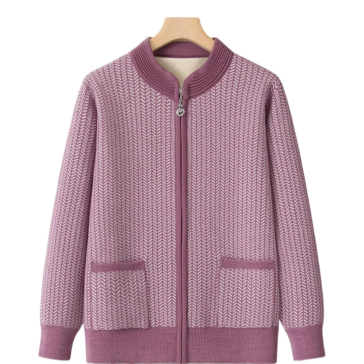 妈妈装中老年人毛衣针织衫开衫加绒加厚秋冬外套拉链宽松冬装上衣