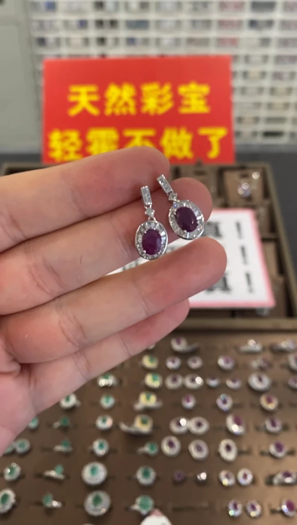 银S925镶嵌耳饰红宝石1