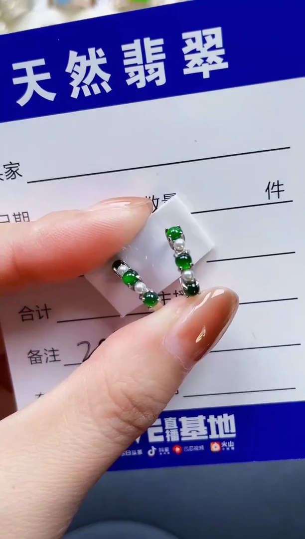 银S925镶嵌翡翠耳饰203