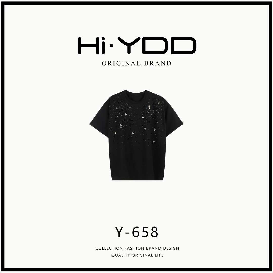 YDD•「Y-658」夏季高级感正肩烫钻收腰短袖T恤女上衣LL-6859