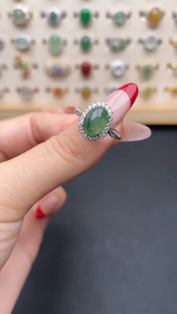 【闪购商品】翡翠戒指银S925镶嵌一物一证一礼盒