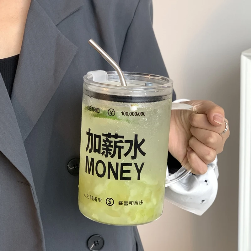 1000ml水杯大容量加薪水刻度玻璃杯家用喝水杯子吸管杯子女办公室