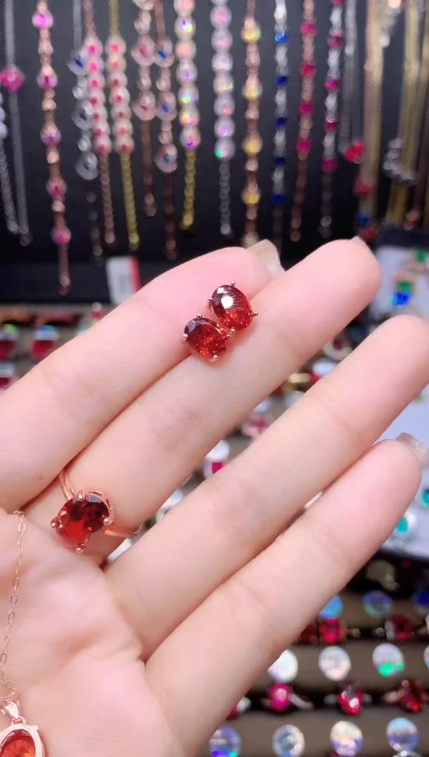 石榴石（芬达石）耳饰银S925镶嵌玫瑰金