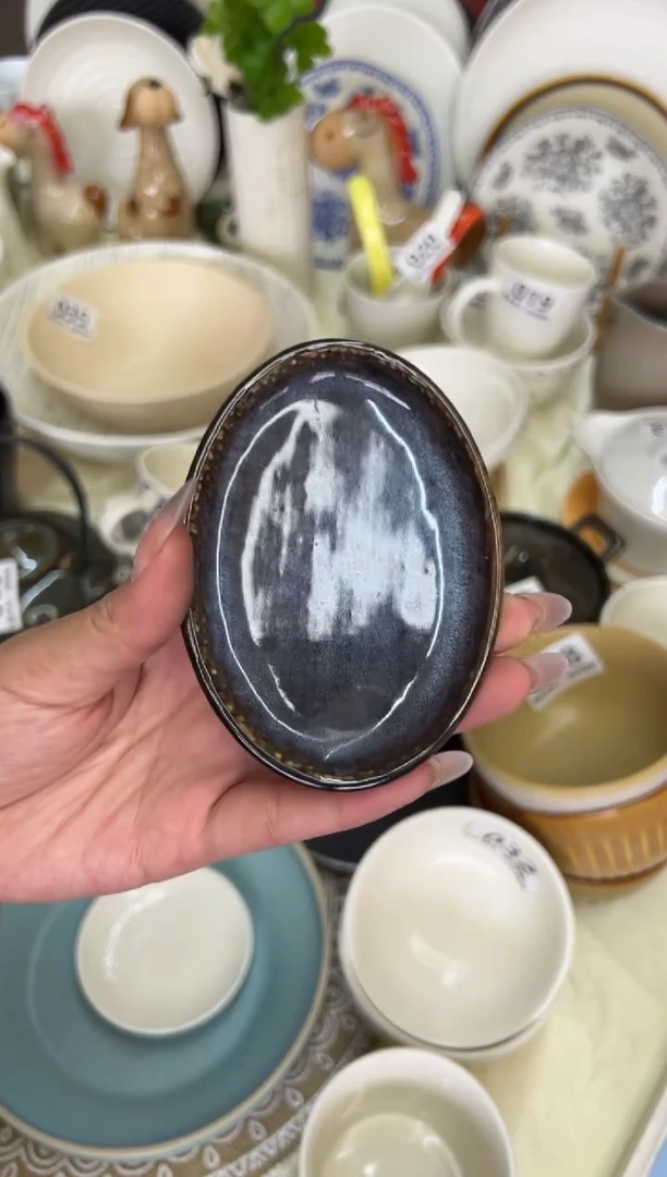 新骨瓷043瑕疵 牛仔蓝 麻布4寸椭圆 碟