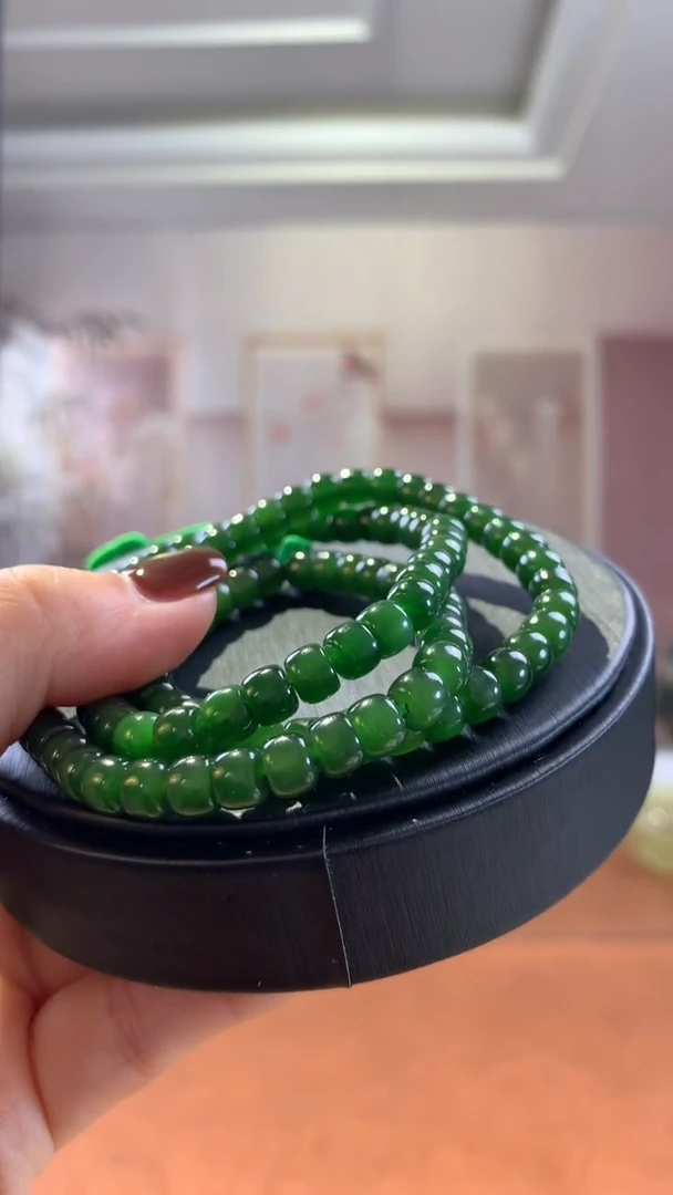 未镶嵌和田玉挂件俄罗斯碧玉菠菜绿满绿老型108珠串